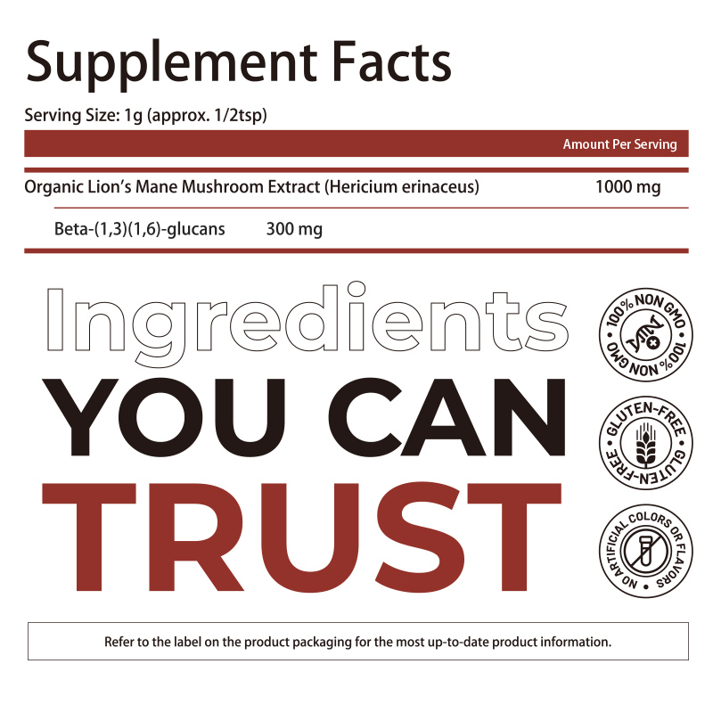 Bio-Löwenmännchen-Pulver mit 100% Fruchtkörper-Extrakt und 30% Beta-Glucanen zur kognitiven Unterstützung - 150 Gramm pro Beutel