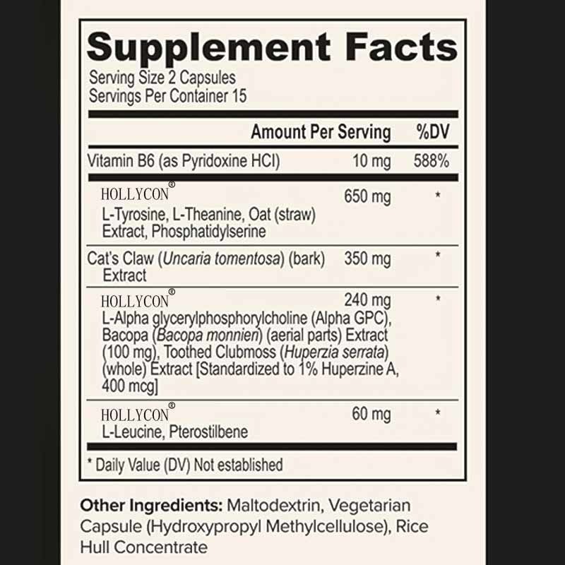 OEM-Fokuskapseln mit L-Theanin Vitamin B6 Gedächtnis Geistige Klarheit & kognitive Verbesserung Nootropische Gehirnpräparate