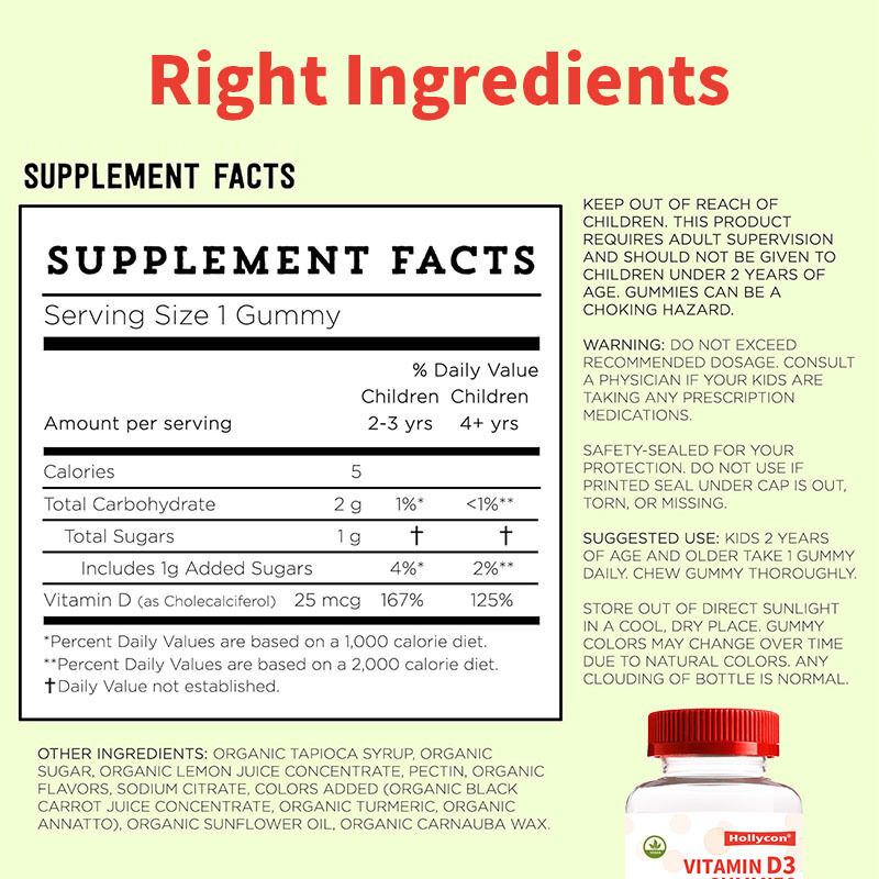 OEM Bio Kinder Vitamin D3 Vitamin D3 Ergänzung Gummi Knochen und Immungesundheit Vitamin D3 Gummies