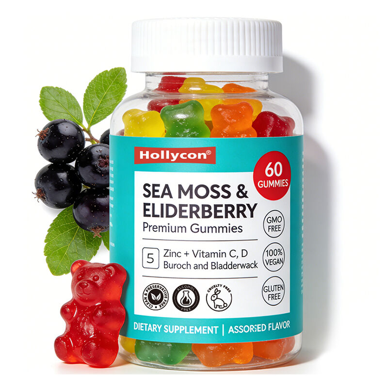 ODM OEM kundenspezifische Meerwassergummi Süßigkeiten Elderberry Süßigkeiten Vitamin C D + Zink Gummi Süßigkeiten Meerwassergummi Burdock Wurzel Vegetarier Gummi