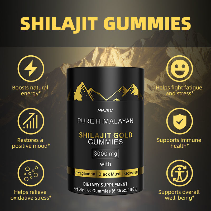 OEM 3000 mg mit Ashwagandha & Schwarze natürliche Energie & Immunförderung Ausdauer & Stimmung steigern reine Himalaya Shilajit Gummies