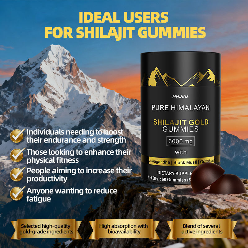 OEM 3000 mg mit Ashwagandha & Schwarze natürliche Energie & Immunförderung Ausdauer & Stimmung steigern reine Himalaya Shilajit Gummies