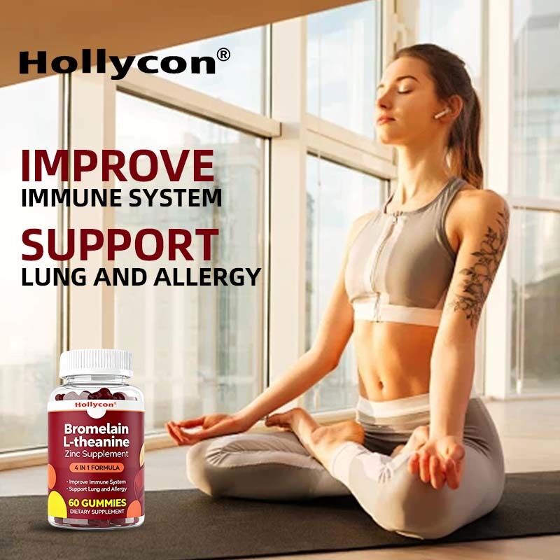 Private Label Bromelain L-Theanin Zink Ergänzung Vegane Ergänzungen für Kinder Erwachsene Quercetin Gummies