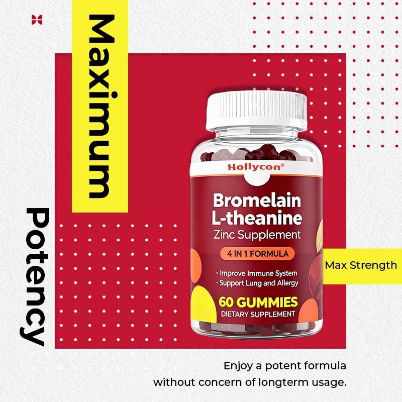 Private Label Bromelain L-Theanin Zink Ergänzung Vegane Ergänzungen für Kinder Erwachsene Quercetin Gummies