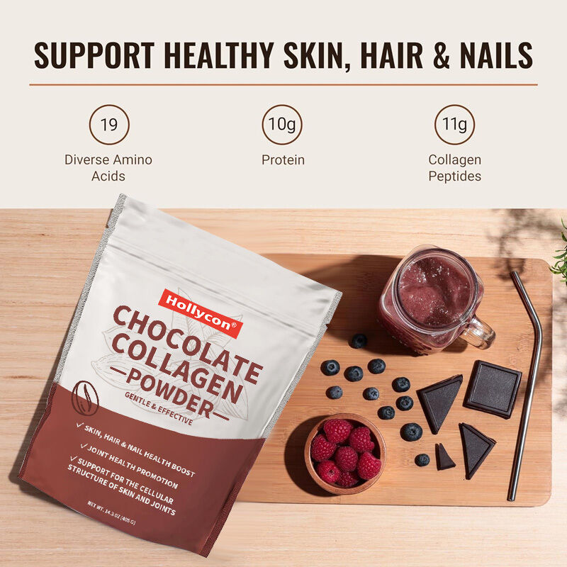 OEM Kollagenpeptide Pulver Haare Haut Nagel Gelenksupport Typ I & III Gras gefütterte Kollagenpräparate Schokolade Kollagenpulver