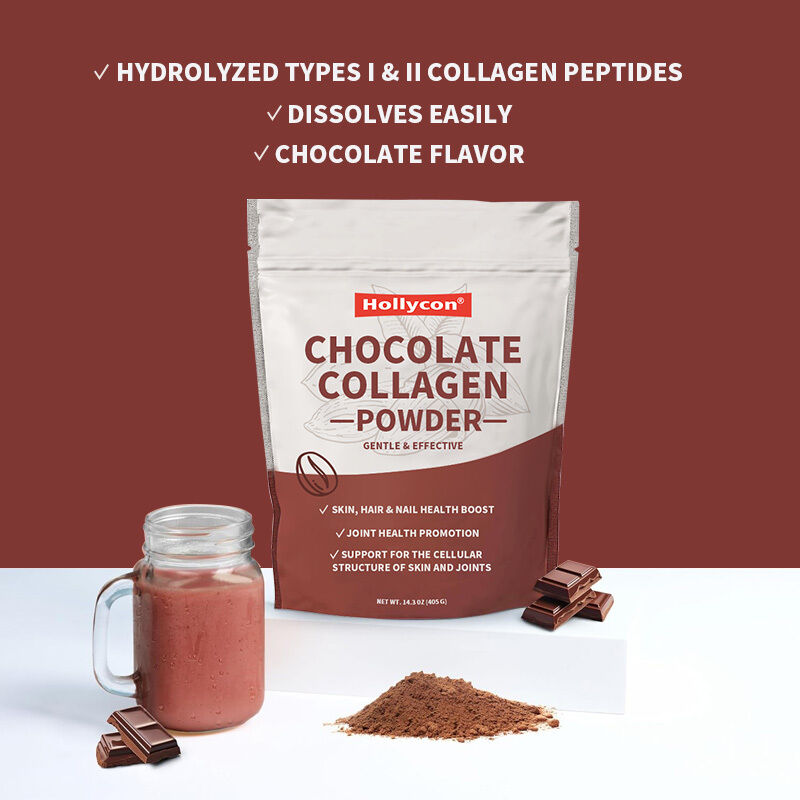 OEM Kollagenpeptide Pulver Haare Haut Nagel Gelenksupport Typ I & III Gras gefütterte Kollagenpräparate Schokolade Kollagenpulver