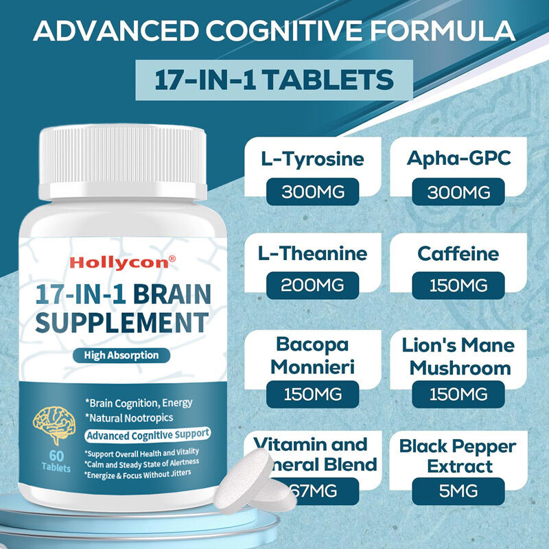 OEM 17-in-1 Brain Tablets for Memory and Focus Natural Nootropics Brain Supplement L-Theanine Cognition Energy Brain Supplement