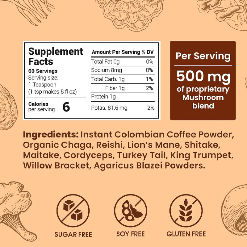 OEM/ODM Pilzextrakt Bio Igelstachelbart unterstützt Gedächtnis Fokus Pilzkaffeepulver mit Pilzen