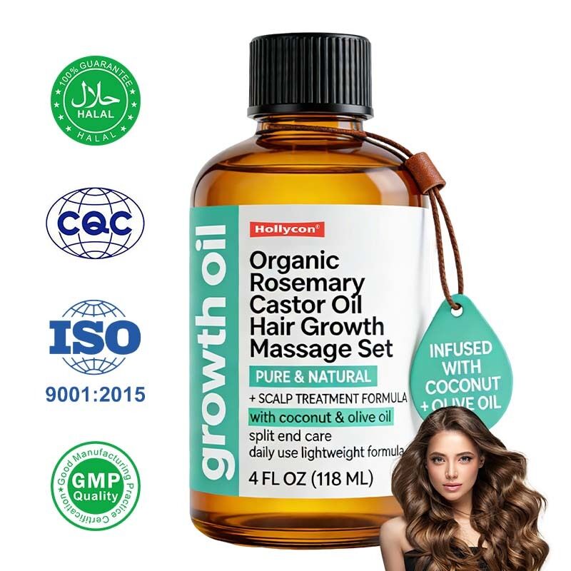 Bio Rosmarin & Rizinusöl Haarwachstums-Massage-Set für Kopfhautpflege, nährende Behandlung & volleres, dichteres Haar