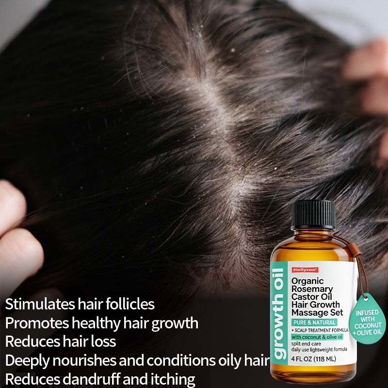 Bio Rosmarin & Rizinusöl Haarwachstums-Massage-Set für Kopfhautpflege, nährende Behandlung & volleres, dichteres Haar
