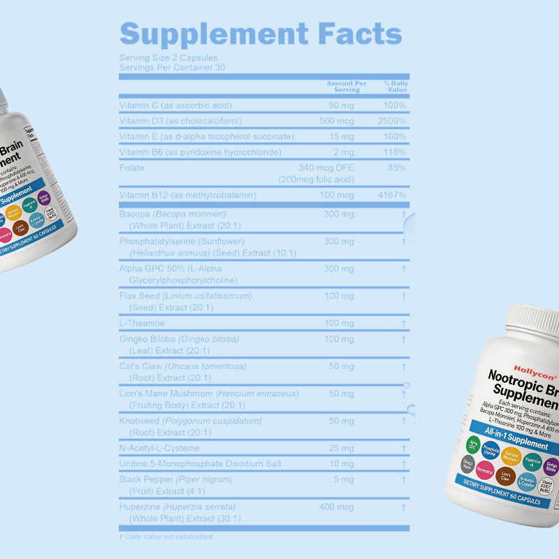 OEM Nootropic Gehirn Ergänzung mit Alpha GPC, Phosphatidylserin & Bacopa Monnieri unterstützt Gedächtnis & Fokus Kognitive & Stimmung
