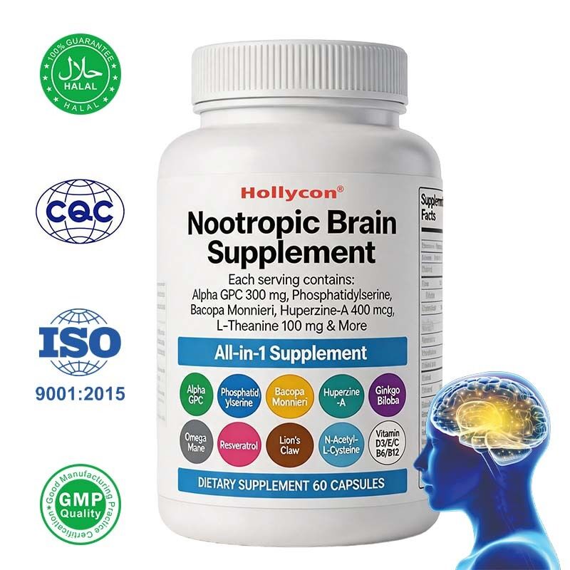 OEM Nootropic Gehirn Ergänzung mit Alpha GPC, Phosphatidylserin & Bacopa Monnieri unterstützt Gedächtnis & Fokus Kognitive & Stimmung