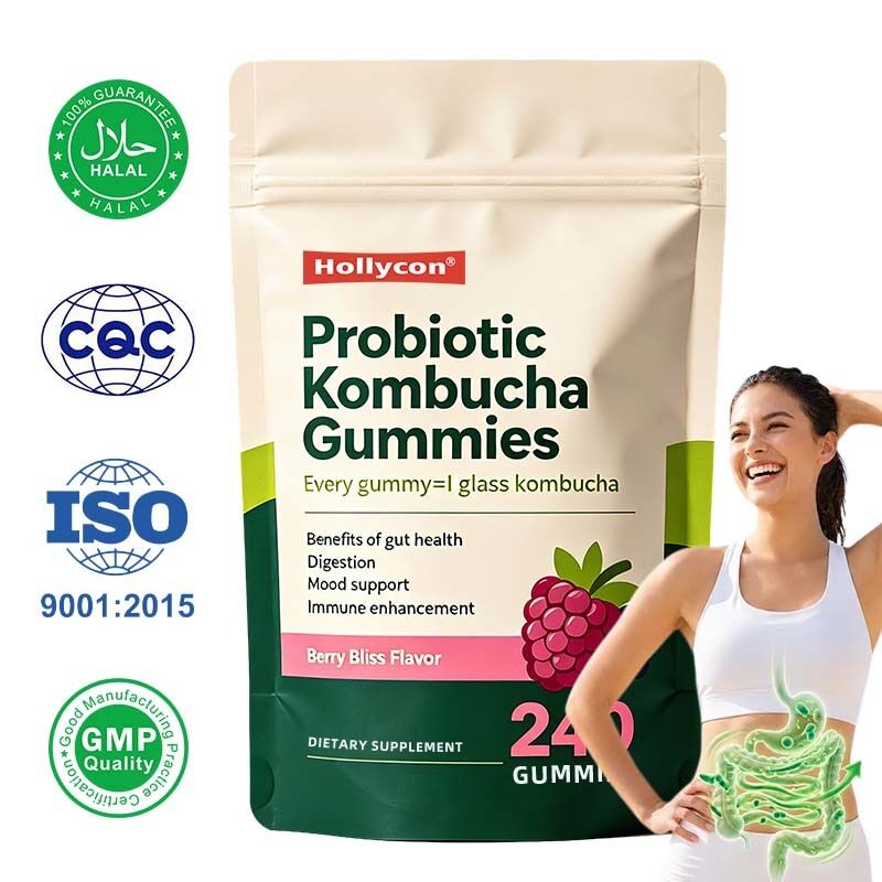 Probiotische Kombucha-Gummis mit individuellem Geschmack und 60 Stück pro Flasche für den OEM-ODM-Private-Label-Service