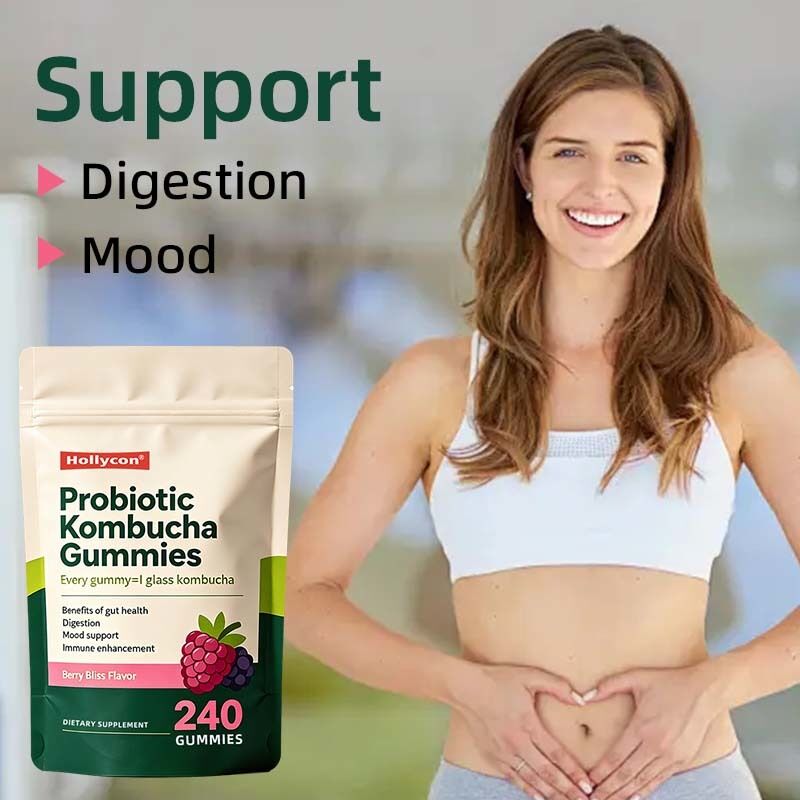 Probiotische Kombucha-Gummis mit individuellem Geschmack und 60 Stück pro Flasche für den OEM-ODM-Private-Label-Service