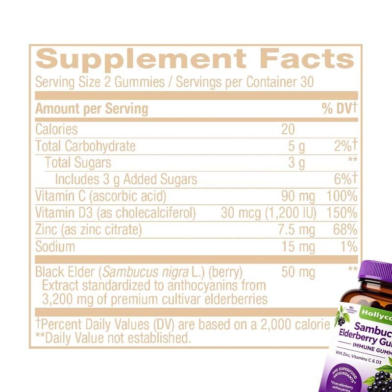 Natürliche Sambucus-Holunder-Kaugummis | 60 Gummibonbons pro Flasche mit OEM-Private-Label-Anpassung