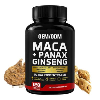 Kundenspezifische 10000 mg schwarz-rot-gelbe Maca-Wurzel-Ergänzung Panax Ginseng-Kapseln