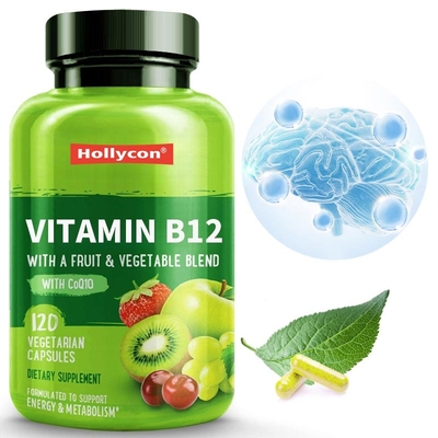 FDA-Vitamin-B12-Kapseln, Methylfolat, Vitamin-B6-Frucht-Gemüse-Mischung, unterstützt Energie, gesund, vegan