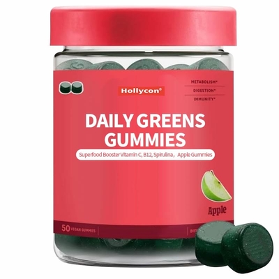 2024 Neue Ankunft Täglich Grün Gummies Superfood Booster Vitamin C B12 Spirulina Apfelgummies
