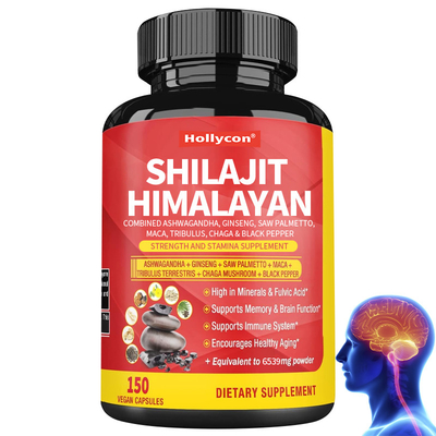 Shilajit Himalayan Kapseln kombinierte Ashwagandha Ginseng Saw Palmetto Maca Tribulus Chaga und schwarzer Pfeffer