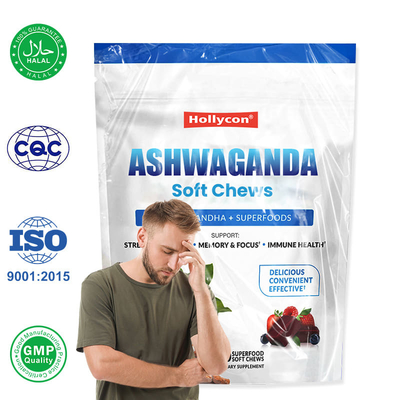 Großhandel Ashwaganda Weichkauen zur Linderung von Stress Gedächtnis Fokus und Immunsystem Gesundheit